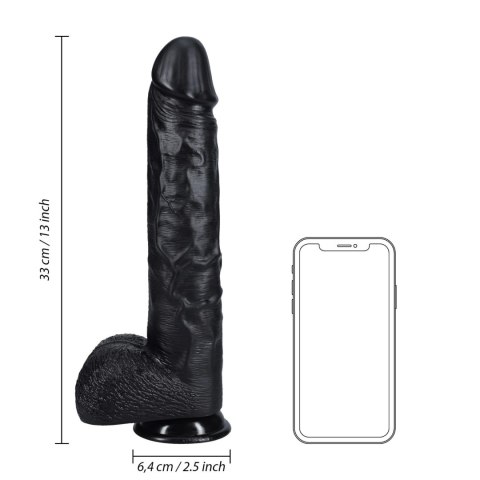 Extra Long with Balls 13"" - Czarne dildo z przyssawką