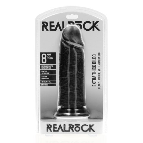 Extra Thick No Balls 8"" - Czarne dildo z przyssawką