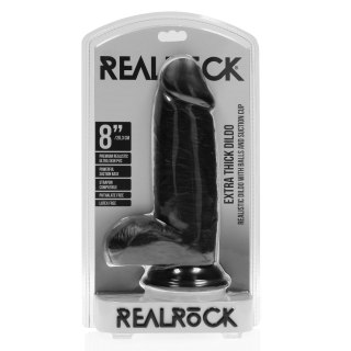 Extra Thick with Balls 8"" - Czarne dildo z przyssawką