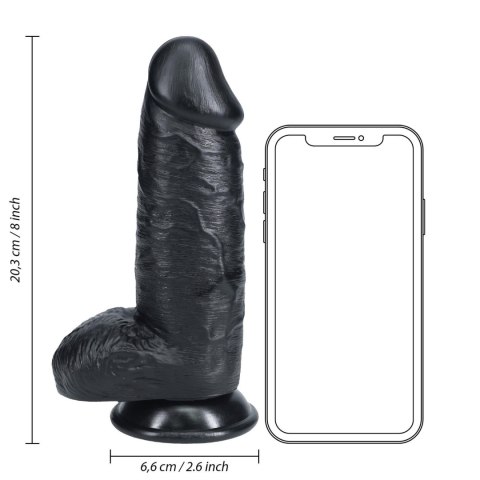 Extra Thick with Balls 8"" - Czarne dildo z przyssawką