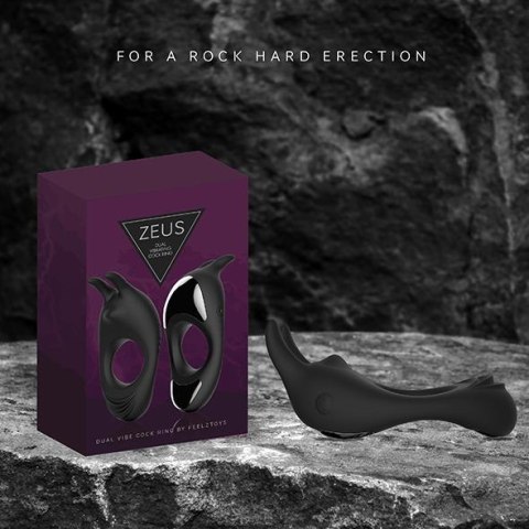 FeelzToys - Zeus Dual Vibe Cock Ring Black - Wibrujący pierścień na penisa