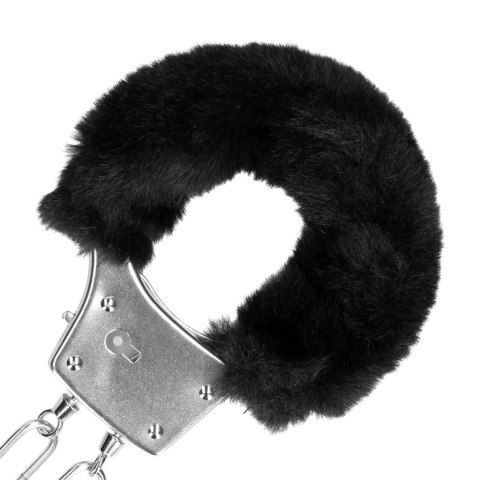 Furry Metal Hand Cuffs - Black - Kajdanki z futerkiem