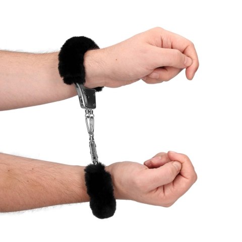 Furry Metal Hand Cuffs - Black - Kajdanki z futerkiem