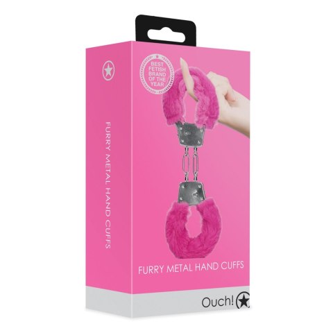 Furry Metal Hand Cuffs - Pink - Kajdanki z futerkiem