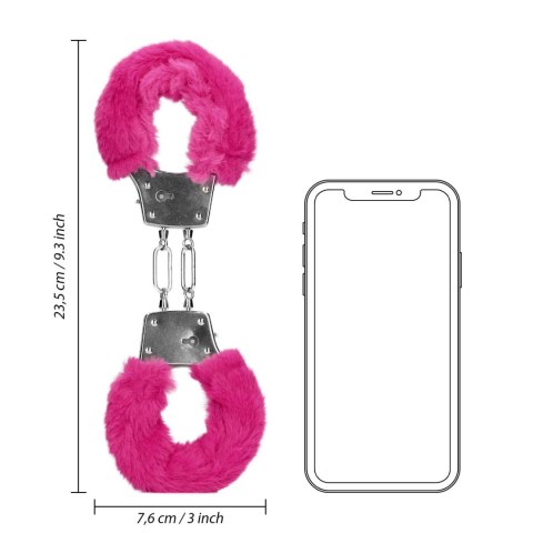 Furry Metal Hand Cuffs - Pink - Kajdanki z futerkiem