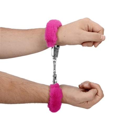 Furry Metal Hand Cuffs - Pink - Kajdanki z futerkiem