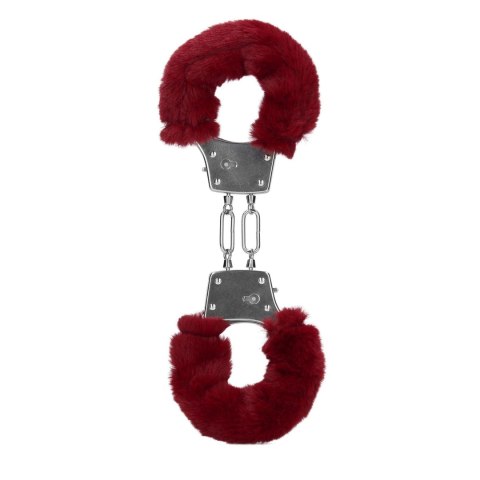 Furry Metal Hand Cuffs - Red - Kajdanki z futerkiem