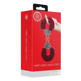 Furry Metal Hand Cuffs - Red - Kajdanki z futerkiem