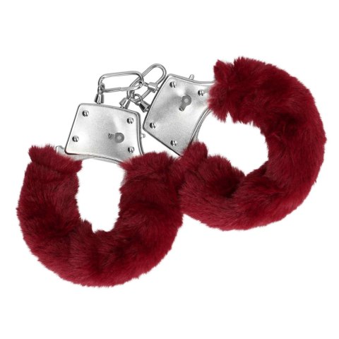 Furry Metal Hand Cuffs - Red - Kajdanki z futerkiem