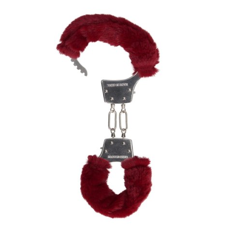 Furry Metal Hand Cuffs - Red - Kajdanki z futerkiem