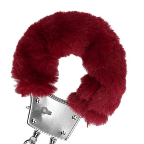 Furry Metal Hand Cuffs - Red - Kajdanki z futerkiem