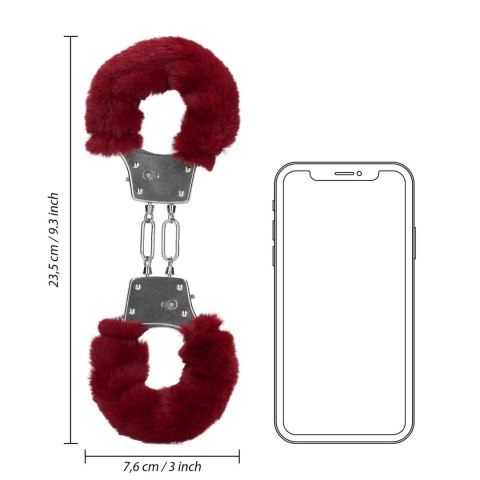 Furry Metal Hand Cuffs - Red - Kajdanki z futerkiem