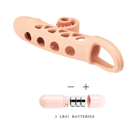 ROMANCE - Penis sleeve, TPE material,vibration, battery LR41*3, Flesh