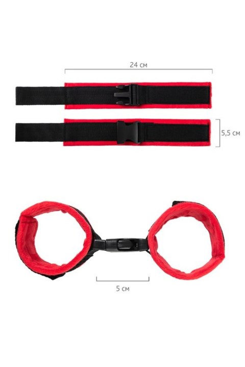 Anonymo handcuffs, velour, red, 24 cm