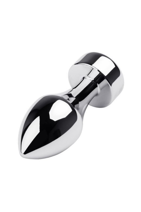 Silver anal plug TOYFA Metal with black round-shaped gem, length 8,2 cm, diameter 2,5-3,8 cm, weight 210 gr