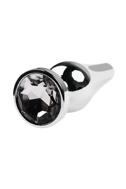 Silver anal plug TOYFA Metal with white round-shaped gem, length 9 cm, diameter 1,5-4 cm, weight 205 gr