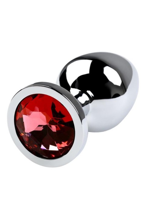 Silver anal plug with gem, red