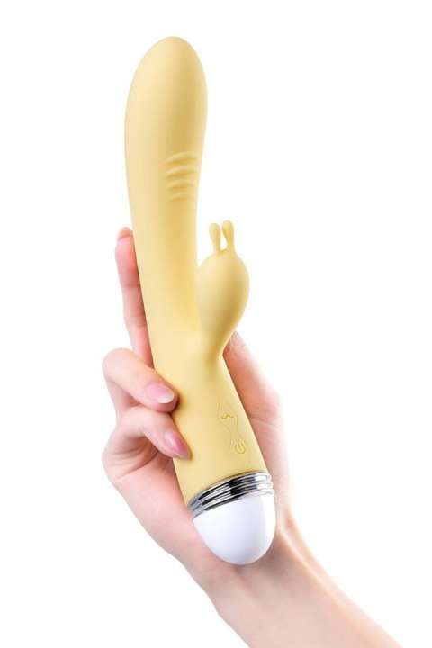 Vibrator with clitoral stimulator Flovetta by Toyfa Aster, silicone, yellow, 22 cm