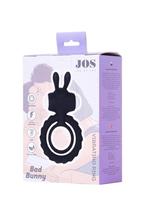 JOS GOOD BUNNY, Penis vibrating ring, silicone, black, 9cm