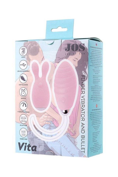 JOS VITA finger vibrating egg and vibrating attachment, silicone, powder pink, 8.5 and 8 cm