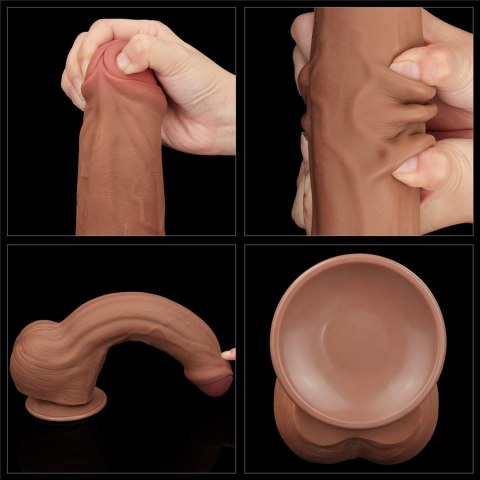 11.5'' King Sized Sliding Skin Dual Layer Dong Brown - Realistyczne dildo na przyssawce