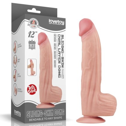 12'' King Sized Sliding Skin Dual Layer Dong - Realistyczne dildo na przyssawce