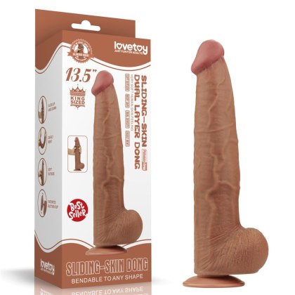 13.5'' King Sized Sliding Skin Dual Layer Dong Brown - Duże dildo na przyssawce