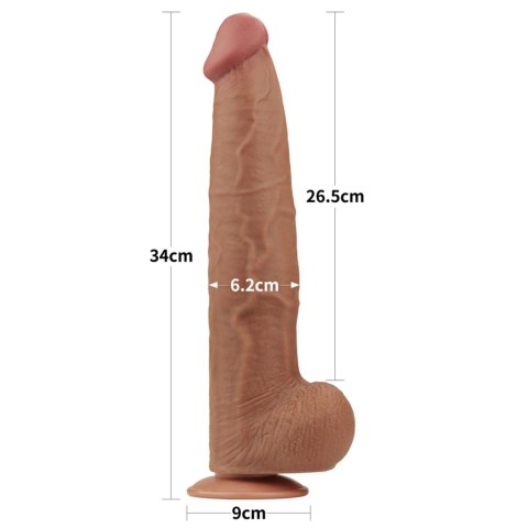 13.5'' King Sized Sliding Skin Dual Layer Dong Brown - Duże dildo na przyssawce