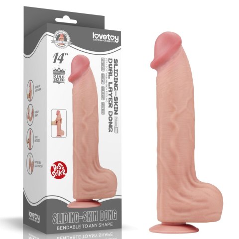 14'' King Sized Sliding Skin Dual Layer Dong - Duże dildo na przyssawce