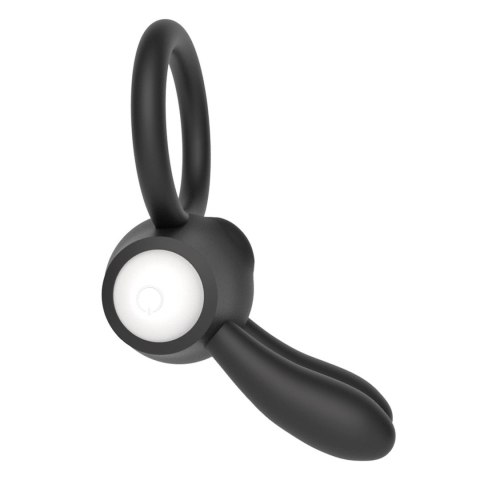 Power Clit Silicone Cockring Black - Wibrujący pierścień na penisa