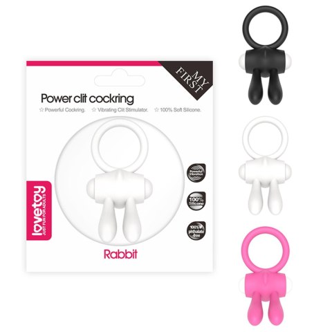 Power Clit Silicone Cockring Black - Wibrujący pierścień na penisa