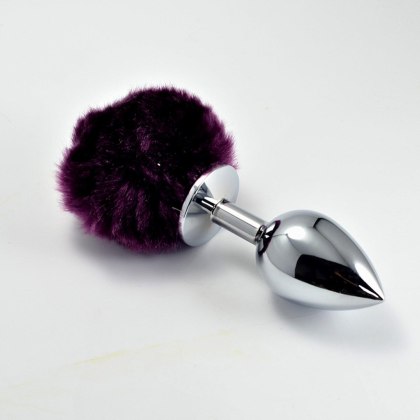 Pompon Metal Plug Large Purple - Korek analny z pomponem