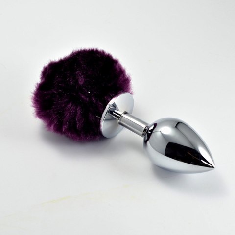 Pompon Metal Plug Large Purple - Korek analny z pomponem