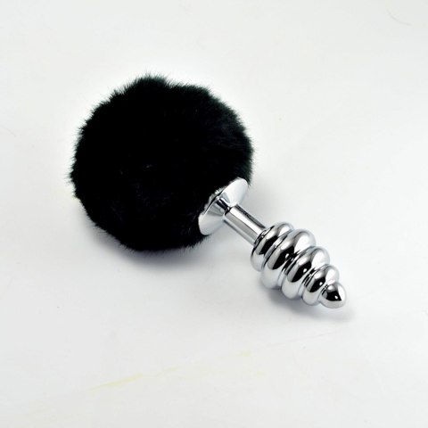 Spiral Pompon Metal Plug Black - Korek analny z pomponem