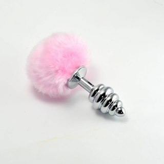 Spiral Pompon Metal Plug Pink - Korek analny z pomponem