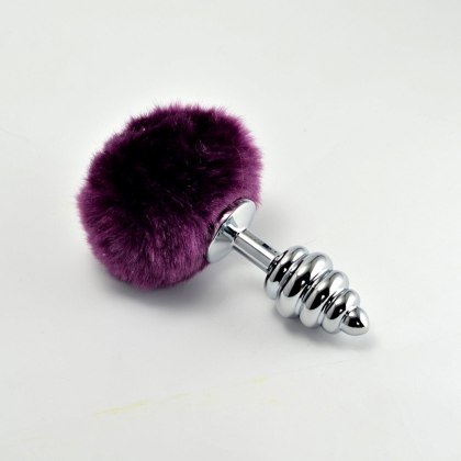 Spiral Pompon Metal Plug Purple - Korek analny z pomponem