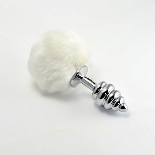 Spiral Pompon Metal Plug White - Korek analny z pomponem