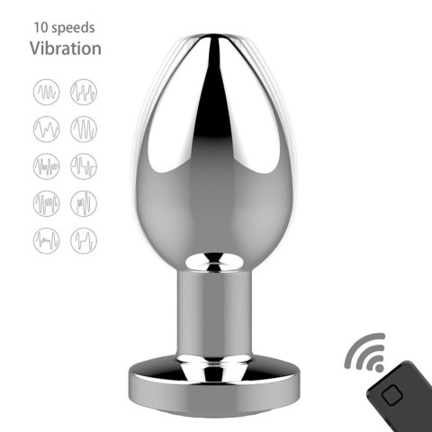 Stymulator-Rechargeable Butt Plug Vibrator USB 10 Functions - Silver - WIbrujący korek analny na pilota