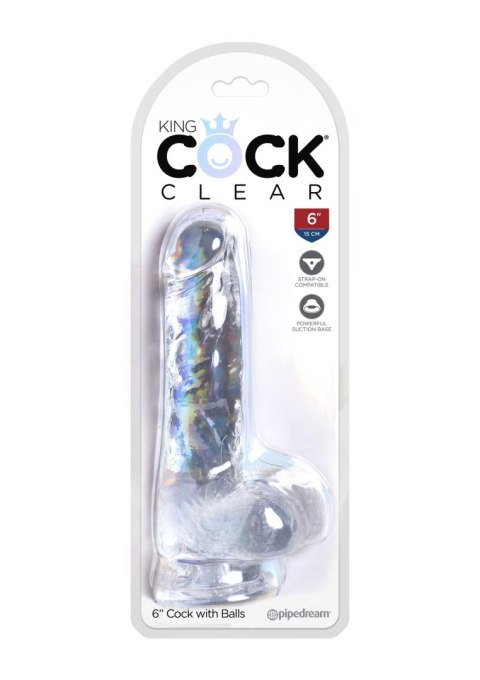 King Cock 6 Inch Cock w Balls Transparent - Dildo z przyssawką