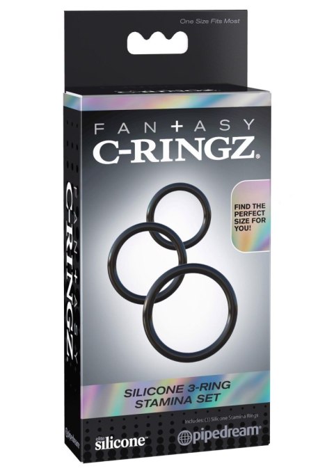 Silicone 3-Ring Stamina Set Black - pierścień erekcyjny