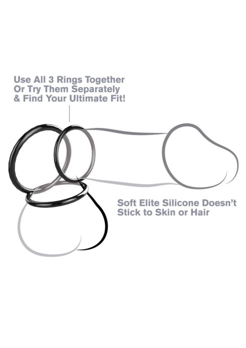 Silicone 3-Ring Stamina Set Black - pierścień erekcyjny