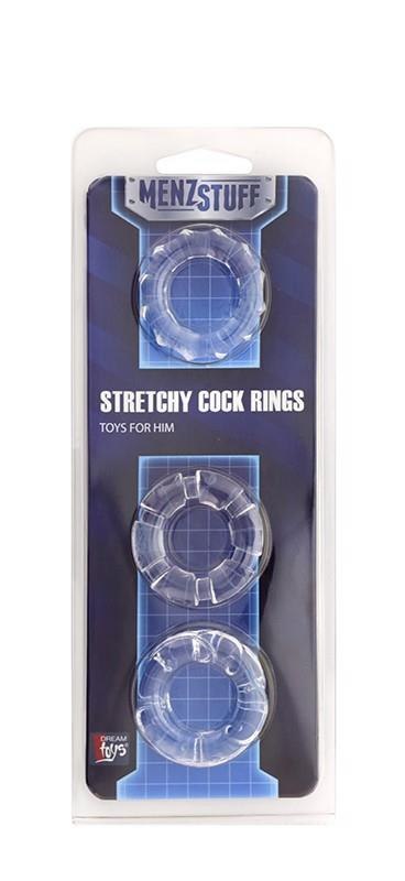 MENZSTUFF STRETCHY COCK RINGS CLEAR - pierścień erekcyjny