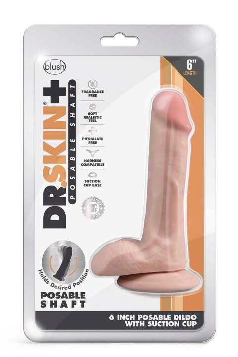 DR. SKIN PLUS 6 INCH POSABLE DILDO WITH BALLS VANILLA - Realistyczne dildo na przyssawce