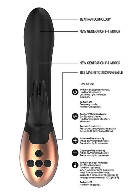 Heating Rabbit Vibrator - Opulent - Black - Wibrator króliczek