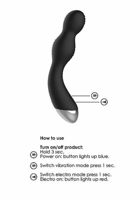 Remote Controlled E-Stim & Vibrating G/P-Spot Vibrator - Black - Wibrator analny