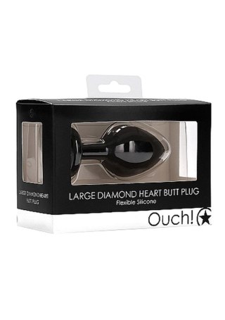 Diamond Heart Butt Plug - Large - Black - Korek analny, zatyczka analna