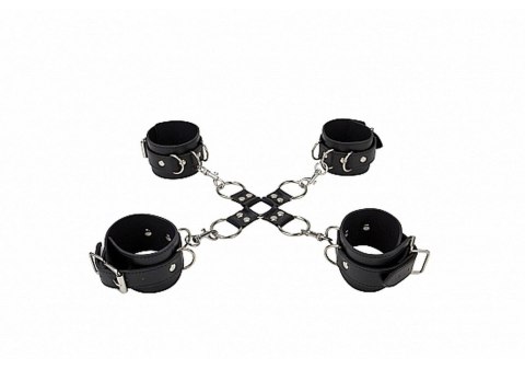 Leather Hand And Legcuffs - Black - zestaw do krępowania