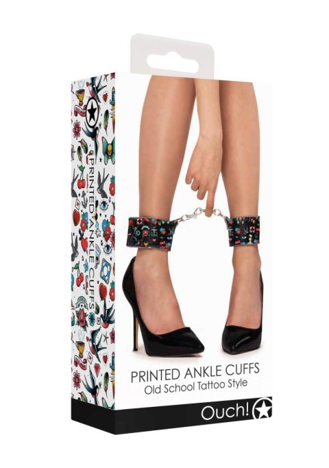 Printed Ankle Cuffs - Old School Tattoo Style - Black - Kajdanki do kostek