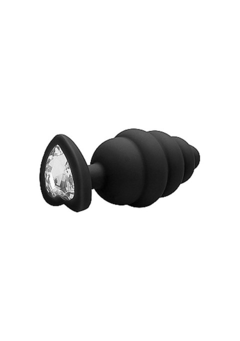 Regular Ribbed Diamond Heart Plug - Black - Korek analny, zatyczka analna