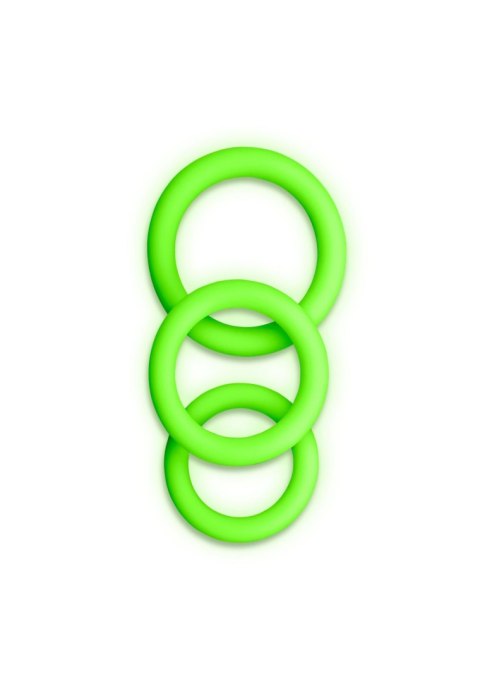 3 pcs Cock Ring Set - Glow in the Dark - Neon Green - pierścień erekcyjny